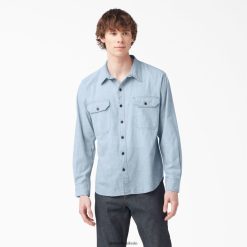 vestuário de trabalho Dickies 1922 camisa de trabalho de manga comprida chambray azul alvejante (bblc) homens V2FZ46914
