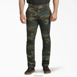 vestuário de trabalho Dickies calças de trabalho skinny fit camuflagem verde caçador (hrc) homens V2FZ46151