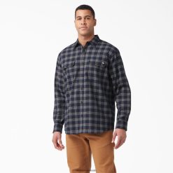 vestuário de trabalho Dickies camisa de flanela de manga longa flexível xadrez azul marinho/marrom chocolate (b1r) homens V2FZ46723