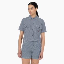 vestuário de trabalho Dickies camisa de trabalho cortada com listras hickory ecru/azul força aérea (eua) mulheres V2FZ462022