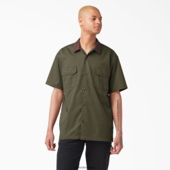 vestuário de trabalho Dickies camisa de trabalho de colarinho bloco vincent alvarez verde militar (ml) homens V2FZ46758