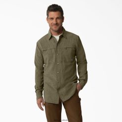 vestuário de trabalho Dickies camisa de trabalho de manga comprida refrescante urze verde militar (mld) homens V2FZ46681