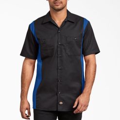 vestuário de trabalho Dickies camisa de trabalho de manga curta bicolor tom azul preto (bkrb) homens V2FZ46659