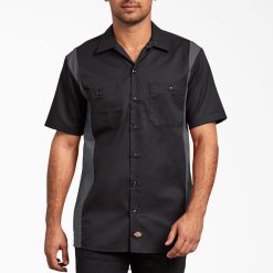 vestuário de trabalho Dickies camisa de trabalho de manga curta bicolor tom cinza escuro preto (bkch) homens V2FZ46657