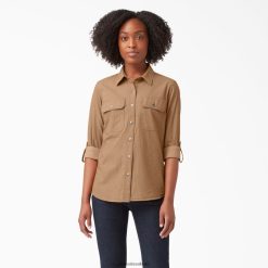 vestuário de trabalho Dickies camisa de trabalho manga longa roll-tab tintura de fios de noz-moscada (nsd) mulheres V2FZ462103