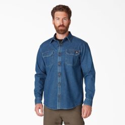 vestuário de trabalho Dickies camisa manga longa jeans flex lavagem jeans média (mw2) homens V2FZ46728