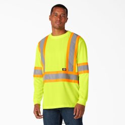 vestuário de trabalho Dickies camiseta manga longa hi vis safety ansi amarelo (ay) unissex V2FZ461449