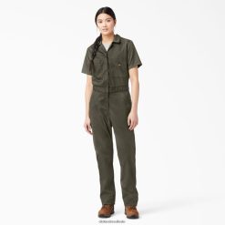 vestuário de trabalho Dickies macacão de manga curta refrescante verde musgo (ms) mulheres V2FZ461547