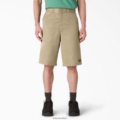 vestuário de trabalho Dickies shorts de trabalho com frente plana e folgada 13" caqui (kh) homens V2FZ46345