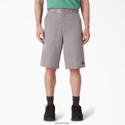 vestuário de trabalho Dickies shorts de trabalho com frente plana e folgada 13" prata (sv) homens V2FZ46348