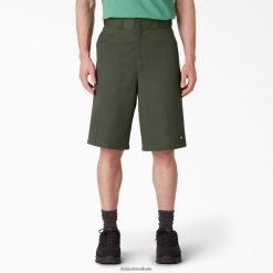vestuário de trabalho Dickies shorts de trabalho com frente plana e folgada 13" verde oliva (og) homens V2FZ46347