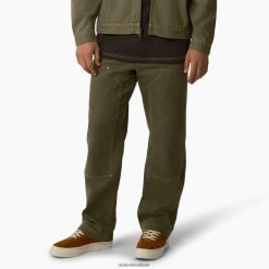 vestuário Dickies calça frente dupla com ponto contrastante pato verde militar stonewashed (smw) homens V2FZ46247