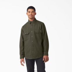 vestuário Dickies camisa de pato manga longa forrada de flanela verde militar (ml) homens V2FZ46865
