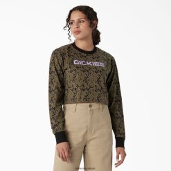 vestuário Dickies camiseta cropped manga longa camuflada camuflagem verde militar (mpe) mulheres V2FZ462188