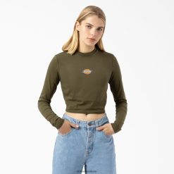 vestuário Dickies camiseta cropped manga longa com logo maple valley verde militar (ml) mulheres V2FZ462053