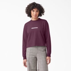 vestuário Dickies camiseta cropped manga longa loretto vinho de uva (gw9) mulheres V2FZ462160