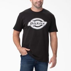 vestuário Dickies camiseta estampada de manga curta com ajuste relaxado preto/branco (bkwh) homens V2FZ46841