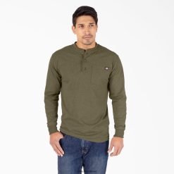 vestuário Dickies camiseta henley pesada mesclada manga longa urze verde militar (mld) homens V2FZ46776