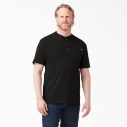 vestuário Dickies camiseta pesada henley manga curta preto (bk) homens V2FZ46635