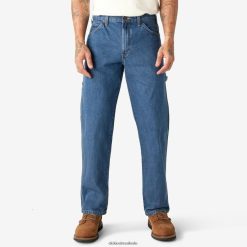 vestuário Dickies jeans carpenter heavyweight de ajuste relaxado azul índigo stonewashed (snb) homens V2FZ4678