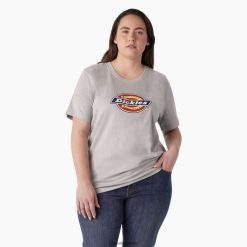 vestuário Dickies mais camiseta com logotipo pesado cinza urze (h2) mulheres V2FZ462144