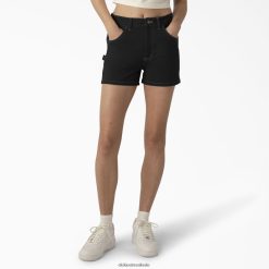 vestuário Dickies shorts de carpinteiro de cintura alta 3" preto (bkx) mulheres V2FZ462214